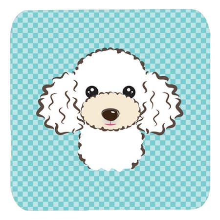 3.5 X 3.5 In. Checkerboard Blue White Poodle Foam Coasters- Set Of 4
